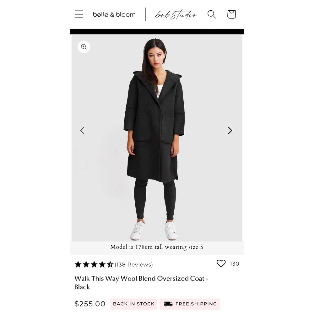 Belle & Bloom Walk This Way Women’s Oversized Wool Coat w/Hood Size L